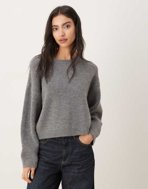 Mango round neck jumper in grey