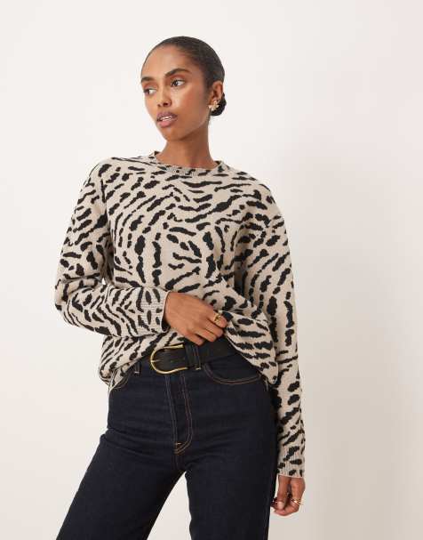 Mango round neck jumper in zebra print