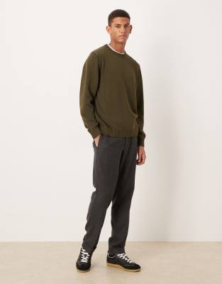 Mango Round Neck Knit Sweater In Green