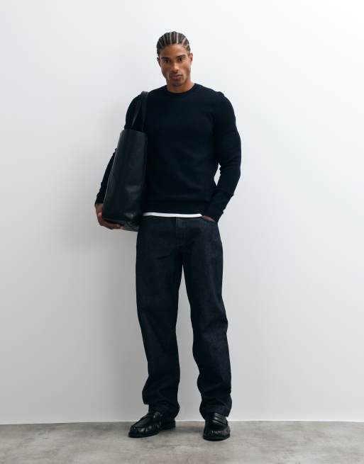 Mango round neck knit sweater in navy, 2 of 5
