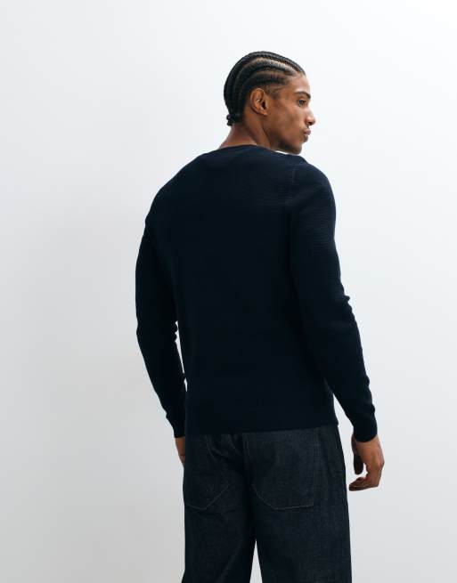 Mango round neck knit sweater in navy, 3 of 5