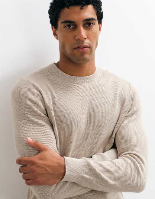 Mango round neck knitted jumper in beige, 4 of 5