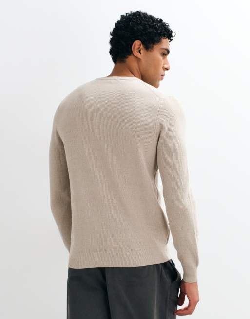 Mango round neck knitted jumper in beige, 5 of 5