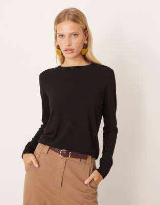Mango Round Neck Lightweight Sweater In Black