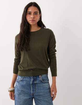 Mango Round Neck Lightweight Sweater In Green