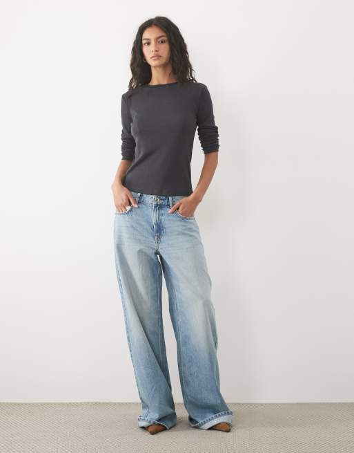 Mango round neck long sleeve t-shirt in charcoal , 2 of 4