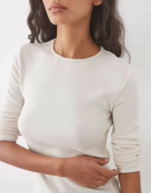 Mango round neck long sleeve t-shirt in ecru , 3 of 4