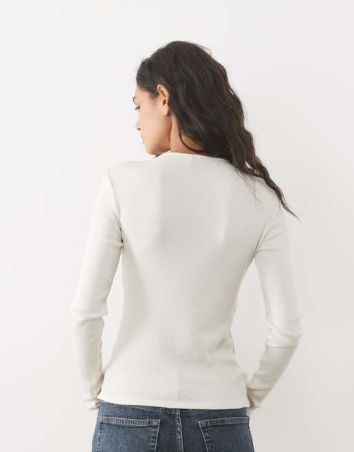 Mango round neck long sleeve t-shirt in ecru , 4 of 4