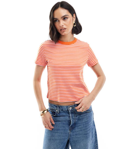 Mango round neck oversized t-shirt in red stripe - view 1
