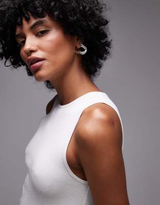 Mango Mango round neck ribbed vest in ecru-White