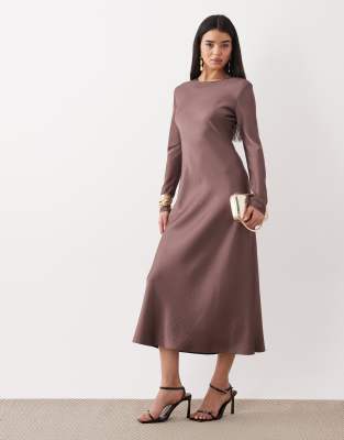 Mango round neck satin long sleeve maxi dress in pastel purple purple 19290₽