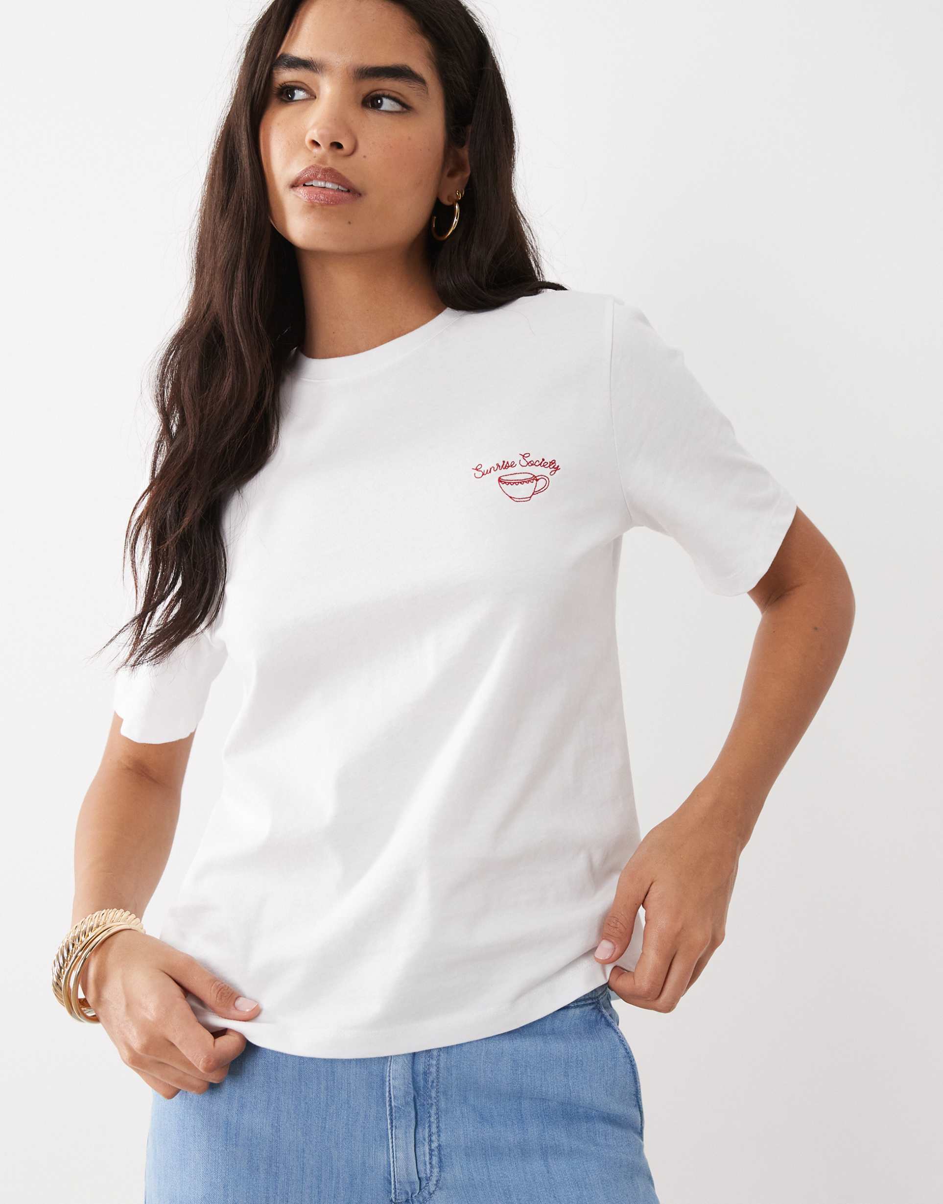 mango round neck short sleeve 'sunshine society' graphic t-shirt in white