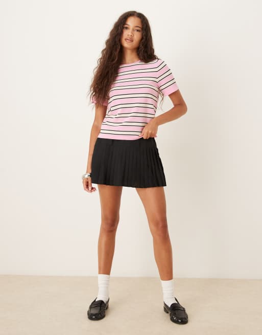 Mango round neck slim fit striped top in pastel pink, 2 of 4