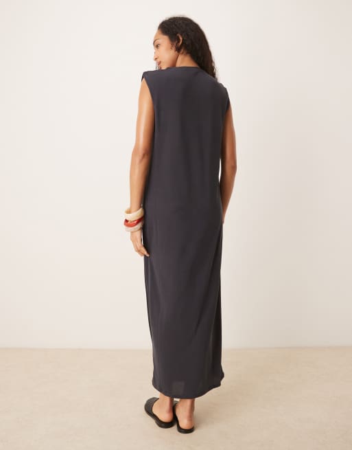 Mango round neck straight fit dress in washed black