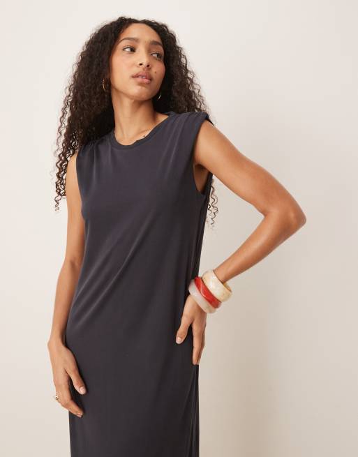 Mango round neck straight fit dress in washed black