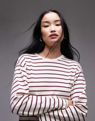 round neck striped top in white and red