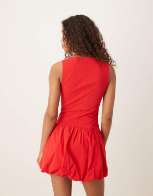 Shop Mango Round Neck Structured Bodice Puff Hem Mini Dress