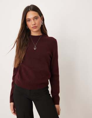 Mango Round Neck Sweater In Burgundy