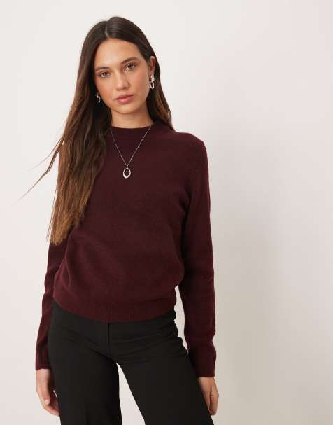 Mango round neck sweater in burgundy - view 1