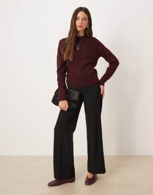 Mango Round Neck Sweater In Burgundy