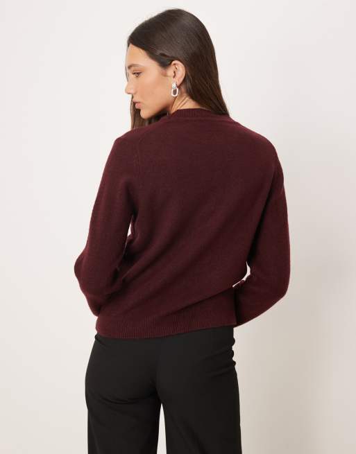Mango round neck sweater in burgundy, 4 of 4