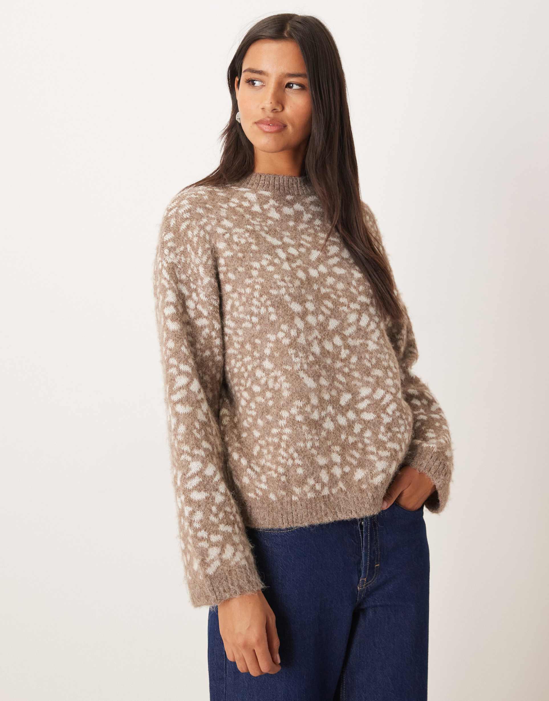 mango round neck sweater in deer print