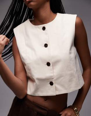 Mango Round Neck Vest In Neutral