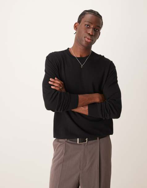 Mango round neck wool sweatshirt in black - view 1