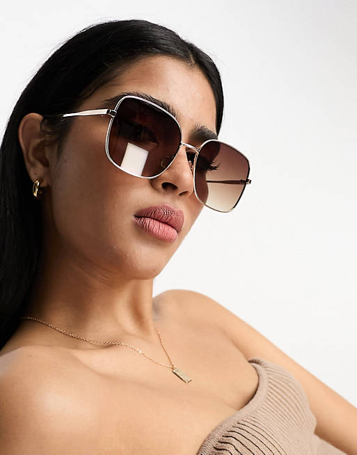 Mango round sunglasses in gold with brown tint lenses | ASOS