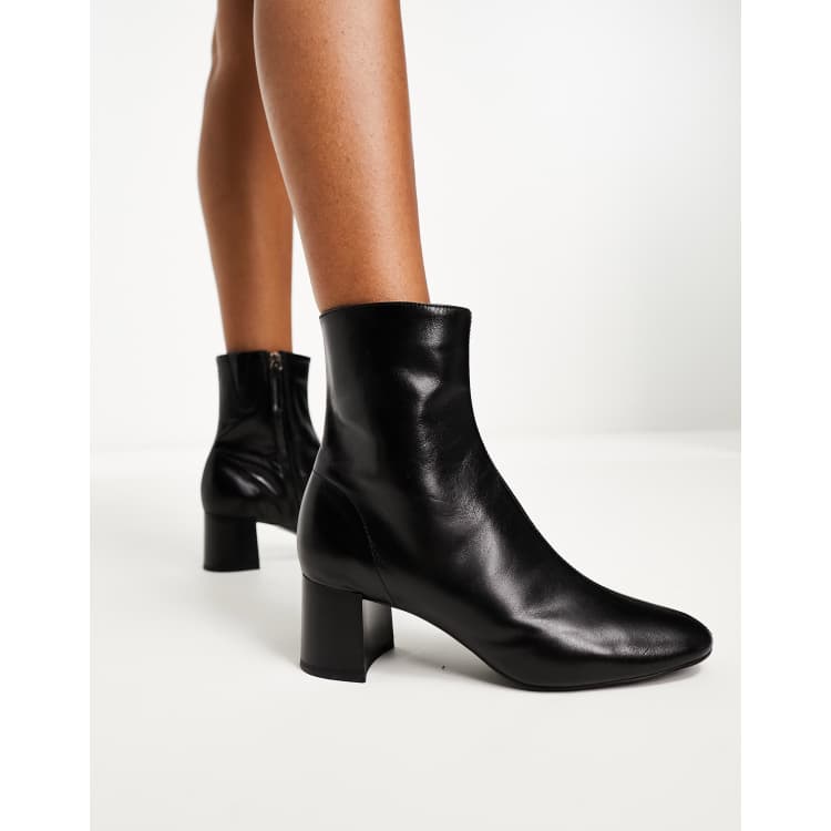 Mango round toe faux leather ankle boot in black ASOS