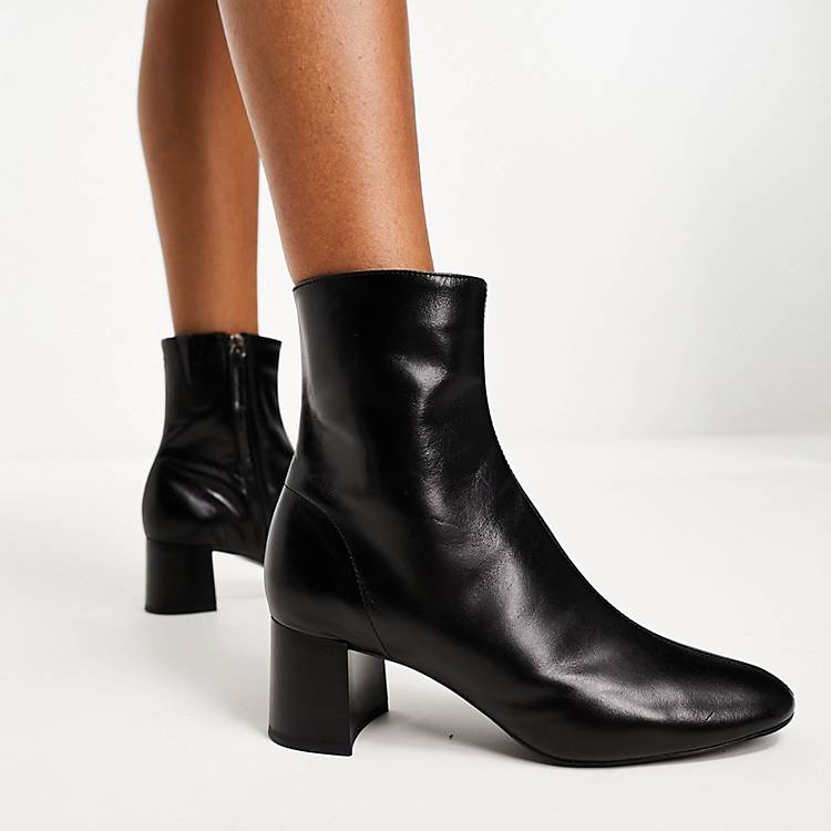 Mango round toe leather ankle in black ASOS