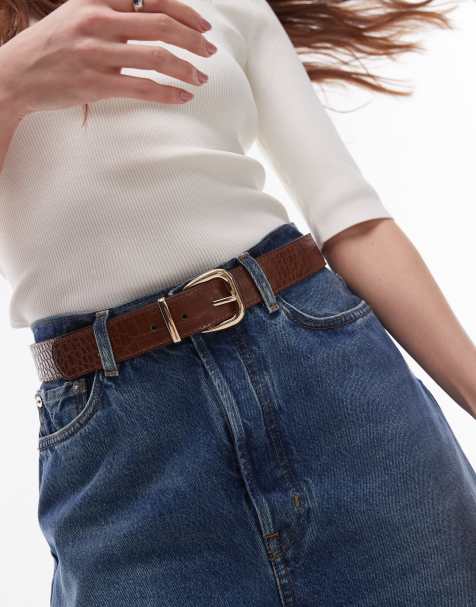 Mango rounded square buckle belt in brown - view 1