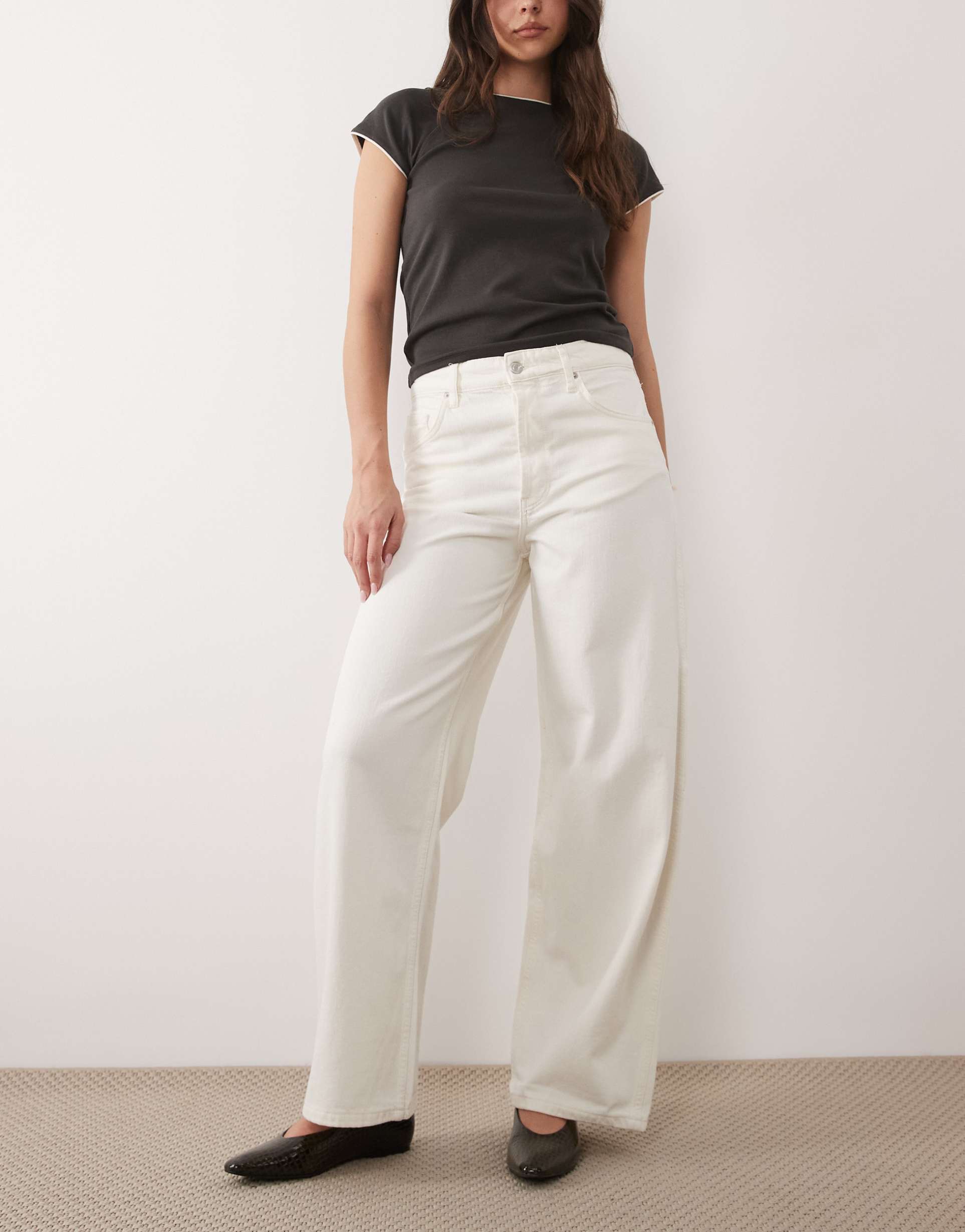 mango rowan 100% cotton baggy utility jeans in white