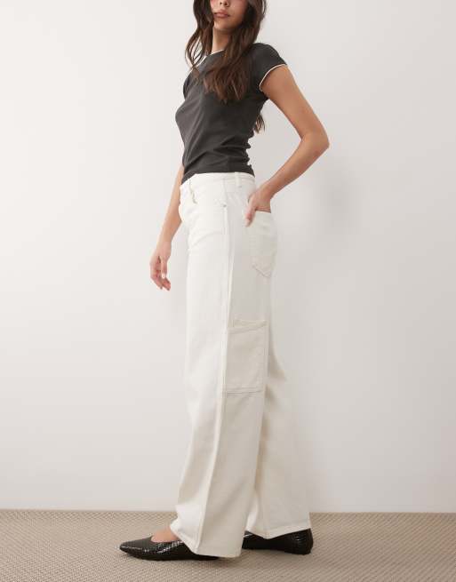 Mango Rowan 100% cotton baggy utility jeans in white, 3 of 5