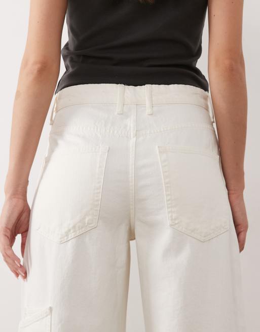 Mango Rowan 100% cotton baggy utility jeans in white, 4 of 5