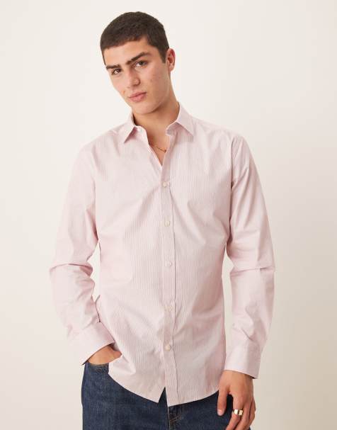 Mango slim fit smart pinstripe shirt in pink