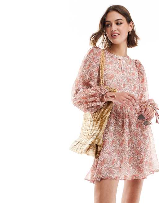 Mango – Różowa sukienka mini ze wzorem w stylu boho