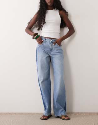 Mango Ruby 100% cotton side panel straight jean in light blue