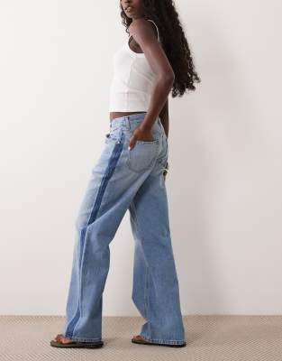 Mango Ruby 100% Cotton Side Panel Straight Jeans In Blue