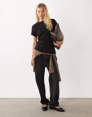 Mango Ruched Asymmetric T-shirt In Black