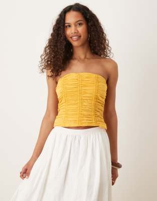 Mango Ruched Bandeau Top In Yellow