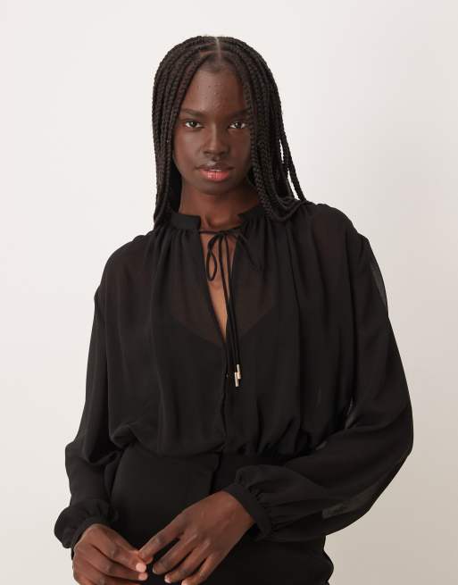 Mango ruched detail long sleeve jumpsuit in black, 2 of 4