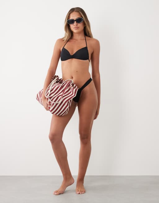 Mango ruched detail tie back bikini top in black, 2 of 4