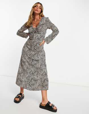 Mango Midi Dress In Mono Print-black In Multi