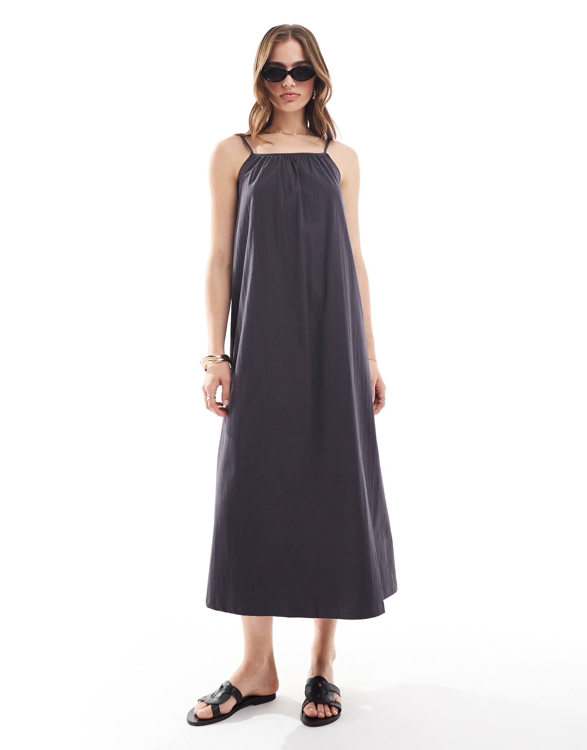 mango ruched halter neck midi dress in gray