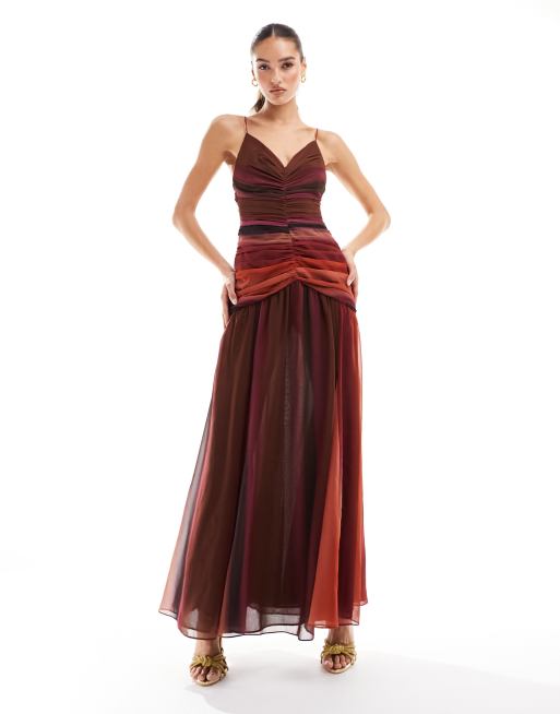 Red ruched hot sale maxi dress