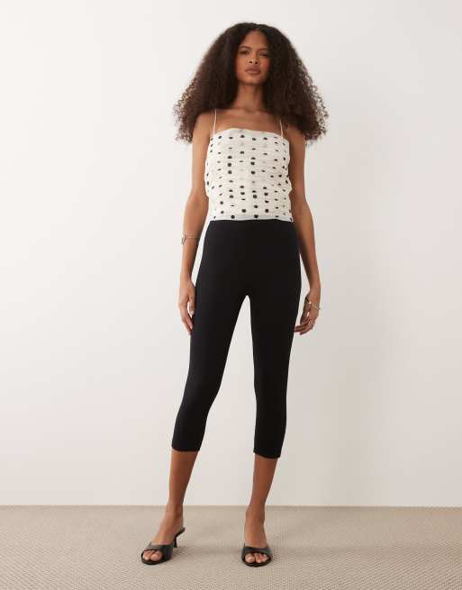 Mango ruched strappy cami top in beige and black polka dots, 2 of 4