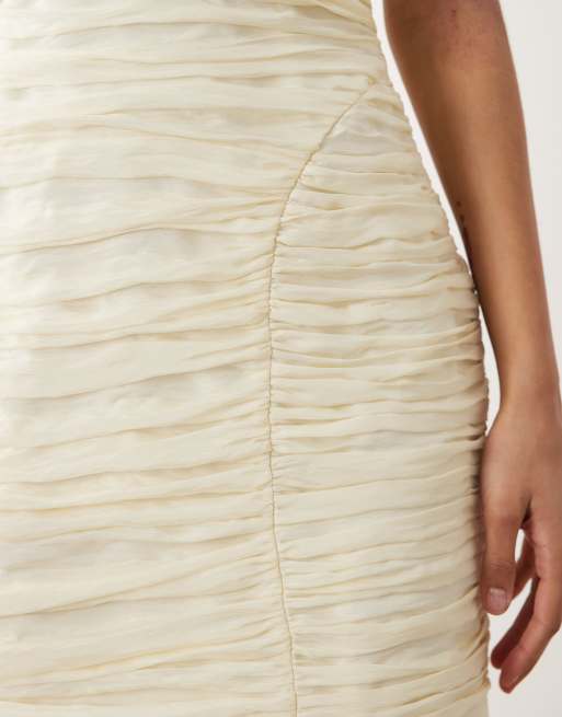 Mango ruched strappy mini dress in cream, 4 of 4
