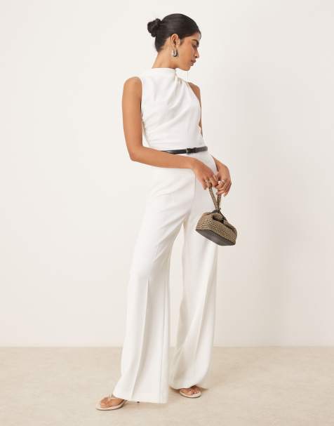 Mango ruched waist drape detail jumpsuit in white - view 1