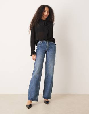 Mango Ruffle Detail Blouse With Tie Neck In Black